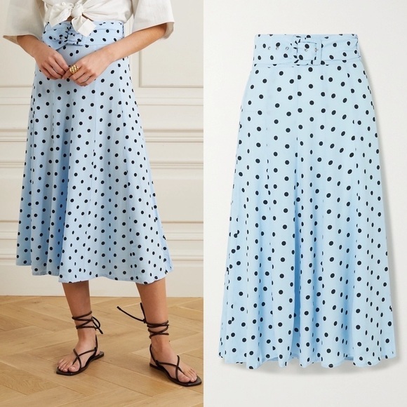 Faithfull Skirt Luda Buckle Belted Flounce Midi Vacation Sylve Dot Blue 6 M NWT - Picture 15 of 15